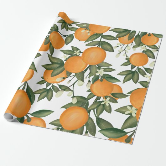 Botanisch Oranje Citrus Summer Greenery Garden Cadeaupapier (Uitgerold)