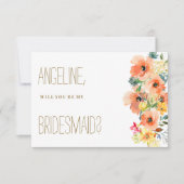 Botanisch oranje geel roze zomer flora bruidsmeisj kaart (Voorkant)