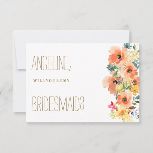 Botanisch oranje geel roze zomer flora bruidsmeisj kaart (Voorkant)