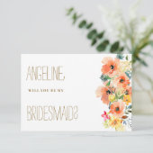 Botanisch oranje geel roze zomer flora bruidsmeisj kaart (Staand voorkant)