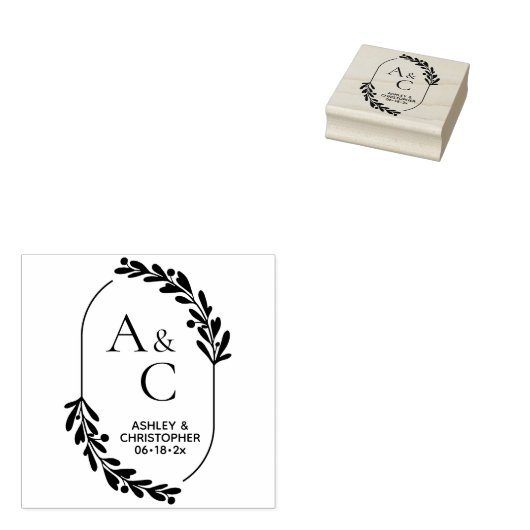 Botanisch Ovaal Monogram Rubber Stamp Rubberstempel (Gestempeld)