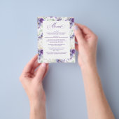 Botanisch paars en goud bloemen bruiloftsmenu flyer (Hand)