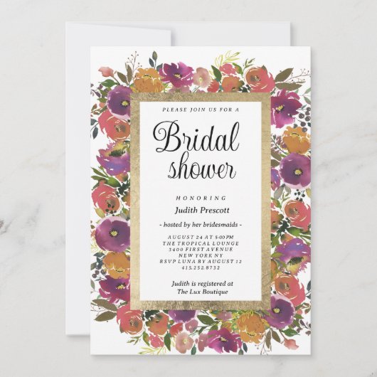 Botanisch paarse oranje roze bloemige Vrijgezellen Kaart (Voorkant)