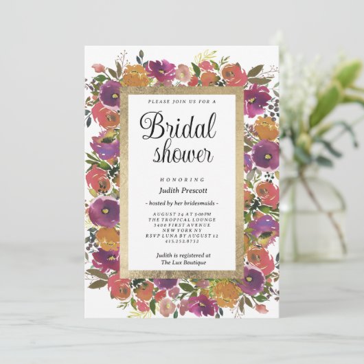 Botanisch paarse oranje roze bloemige Vrijgezellen Kaart (Staand voorkant)