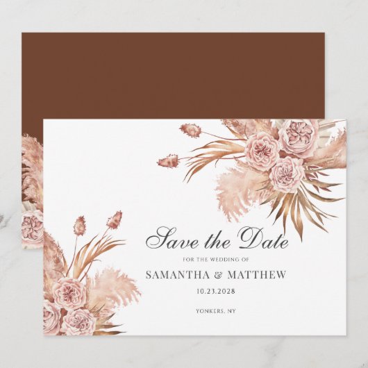 Botanisch Pampagras Watercolor Bloemig Save The Date (Voorkant / Achterkant)