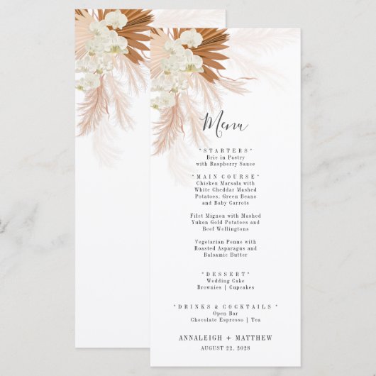 Botanisch Pampagras Woestijnpalmen Bruiloft Menu (Voorkant / Achterkant)
