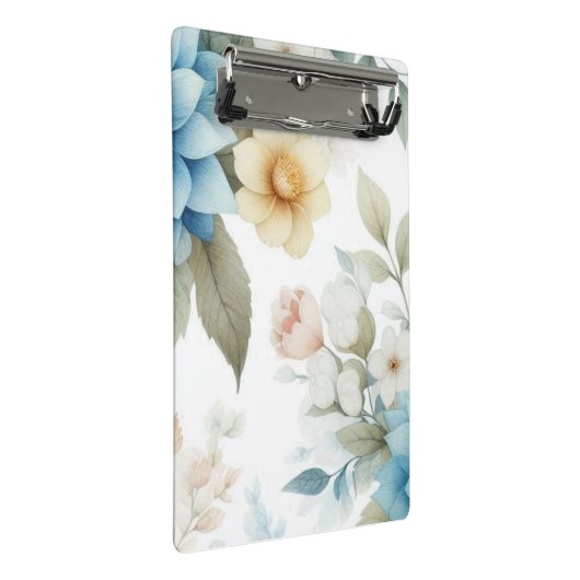 Botanisch Pastel Blauw Geel Mini Klembord (Schuin)