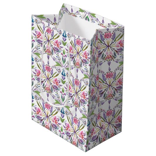  botanisch pastelpatroon - Retro Floral Medium Cadeauzakje (Voorkant Gekanteld)
