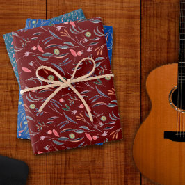 Botanisch patroon blauw inpakpapier