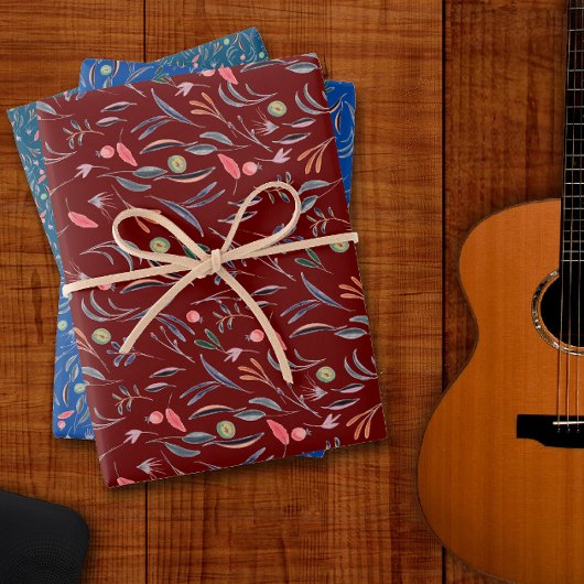 Botanisch patroon blauw inpakpapier