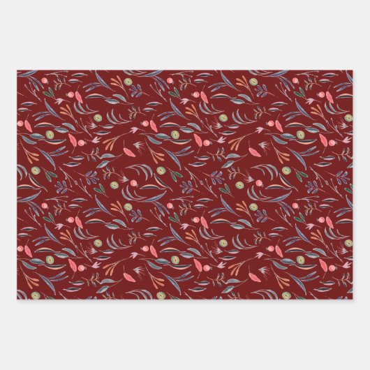 Botanisch patroon blauw inpakpapier vel (Voorkant)