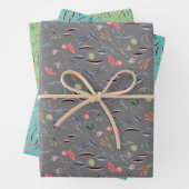 Botanisch patroon grijs groen inpakpapier (In situ)