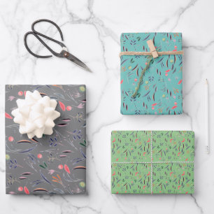 Botanisch patroon grijs groen inpakpapier vel