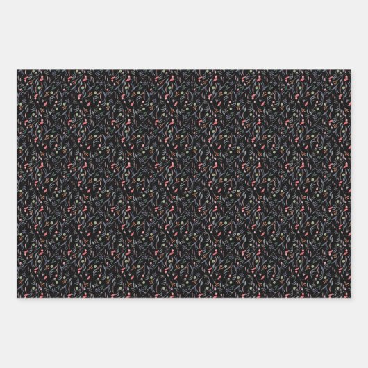 Botanisch patroon laat wit zwart inpakpapier achte (Voorkant 3)