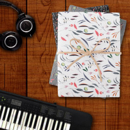 Botanisch patroon laat wit zwart inpakpapier achte vel