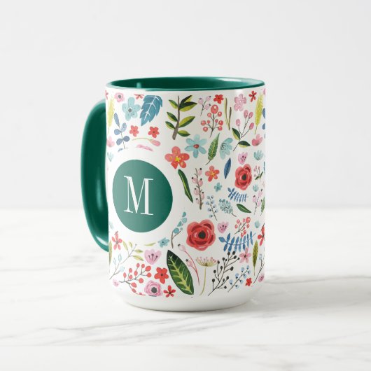 Botanisch Patroon Leuke Kleurrijke Bladen & Bloeme Mok (Voorkant links)