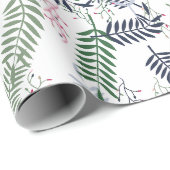 Botanisch patroon met groene bladeren rode accente cadeaupapier (Rol Hoek)