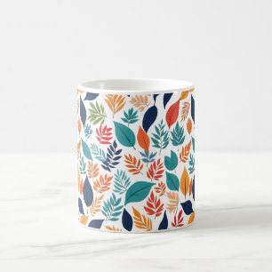 Botanisch patroon met tropische bladeren op wit koffiemok