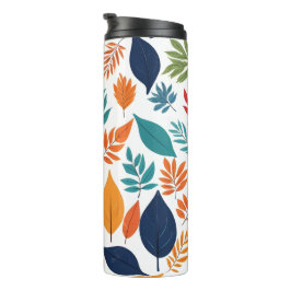Botanisch patroon met tropische bladeren op wit thermosbeker