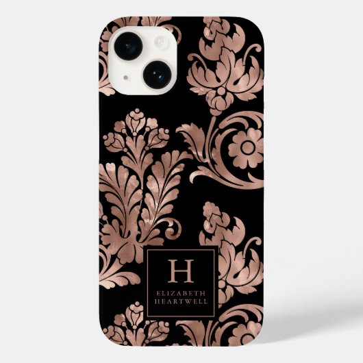  Botanisch Patroon Monogram Roos Goud Zwart Case-Mate iPhone Case (Achterkant)