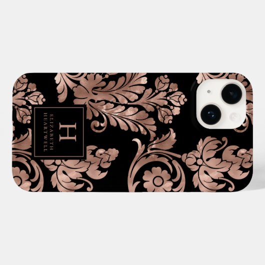  Botanisch Patroon Monogram Roos Goud Zwart Case-Mate iPhone Case (Achterkant (horizontaal))