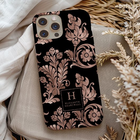 Botanisch Patroon Monogram Roos Goud Zwart Case-Mate iPhone Case