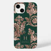 Botanisch patroon monogram roosgoud smaragdgroen Case-Mate iPhone case (Achterkant)