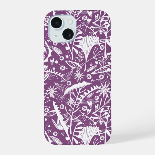 Botanisch Patroon Paars iPhone 15 Case (Achterkant)