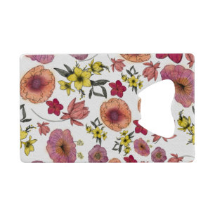 Botanisch patroon papier OG Roze koraal geel 10 Creditkaart Flessenopener