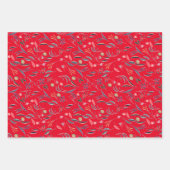 Botanisch patroon rood grijs zwart inpakpapier (Voorkant)