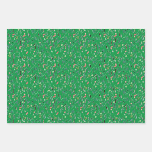 Botanisch patroon rood groen wit inpakpapier vel (Voorkant 2)
