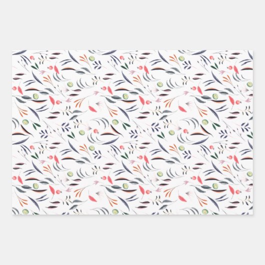 Botanisch patroon rood groen wit inpakpapier vel (Voorkant)