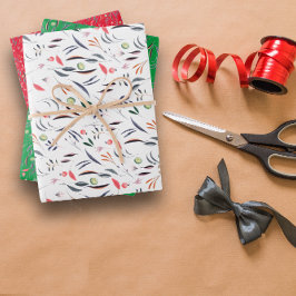 Botanisch patroon rood groen wit inpakpapier vel