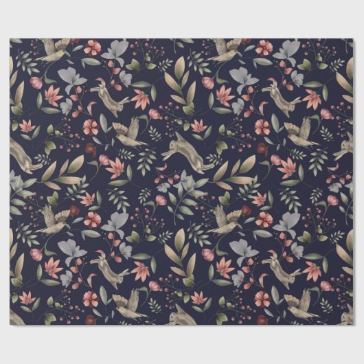 Botanisch patroon van marineslauw Blue Woodland An Cadeaupapier (Vlak)