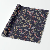 Botanisch patroon van marineslauw Blue Woodland An Cadeaupapier (Uitgerold)
