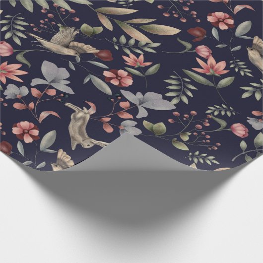 Botanisch patroon van marineslauw Blue Woodland An Cadeaupapier (Hoek)