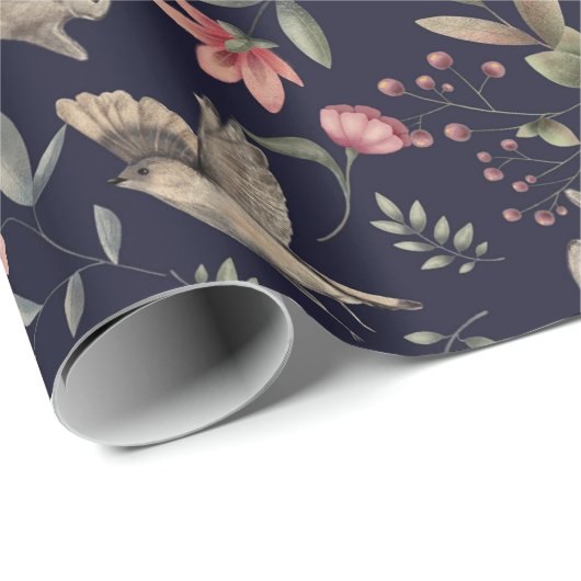 Botanisch patroon van marineslauw Blue Woodland An Cadeaupapier (Rol Hoek)