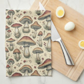 Botanisch patroon van paddenstoelen in bruin en be theedoek (Quarter Fold)