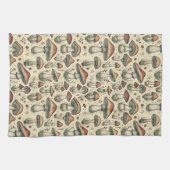 Botanisch patroon van paddenstoelen in bruin en be theedoek (Horizontaal)