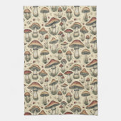 Botanisch patroon van paddenstoelen in bruin en be theedoek (Verticaal)