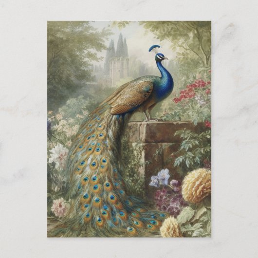 Botanisch: pauw in de buurt van kasteel in Engelse Briefkaart (Voorkant)