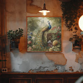 Botanisch: pauw in de buurt van kasteel in Engelse Canvas Afdruk