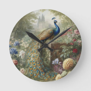 Botanisch: pauw in de buurt van kasteel in Engelse Ronde Klok