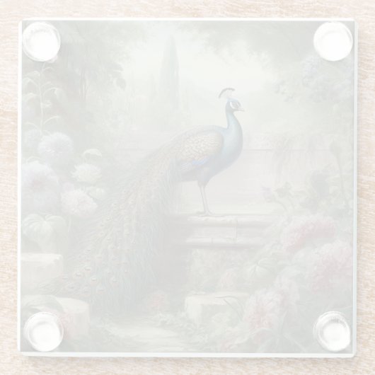 Botanisch: pauw op trap in een Engelse tuin Glazen Onderzetter (Achterkant)