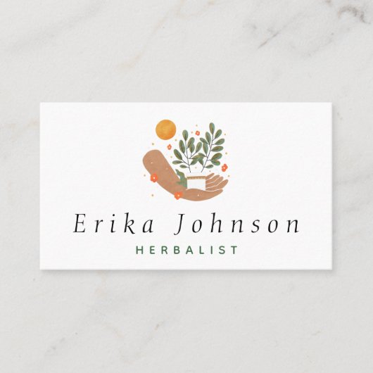 Botanisch Plant in de hand-herbalistisch minimalis Visitekaartje (Voorkant)