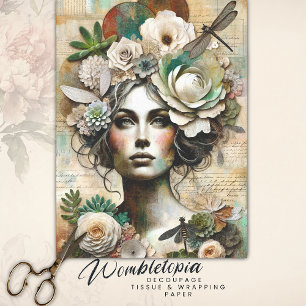 Botanisch Portret Artsy Decoupage Groen Tissuepapier