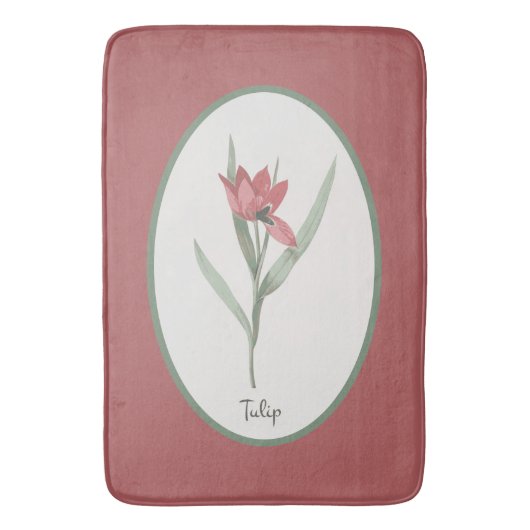 Botanisch Red Tulp Flower Cameo Badmat (Voorkant Verticaal)