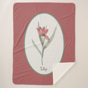  Botanisch Red Tulp Flower Cameo Sherpa Deken