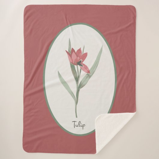  Botanisch Red Tulp Flower Cameo Sherpa Deken (Voorkant)
