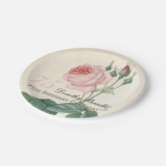 Botanisch Roos 75e verjaardag PP Papieren Bordje (Gekanteld)